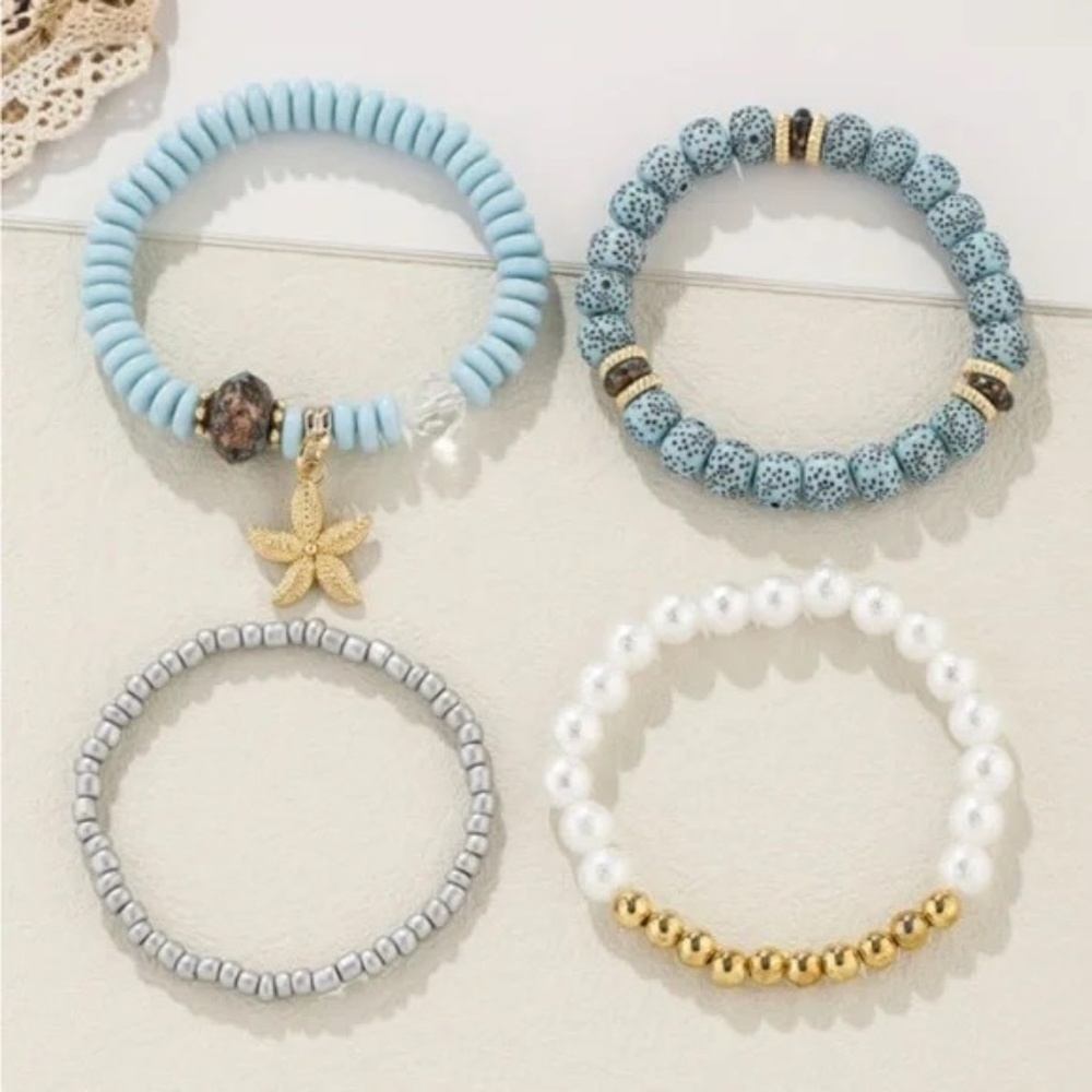 Boho Coastal Beaded Bracelet Set w/ Starfish Charm - Picture 2 of 5